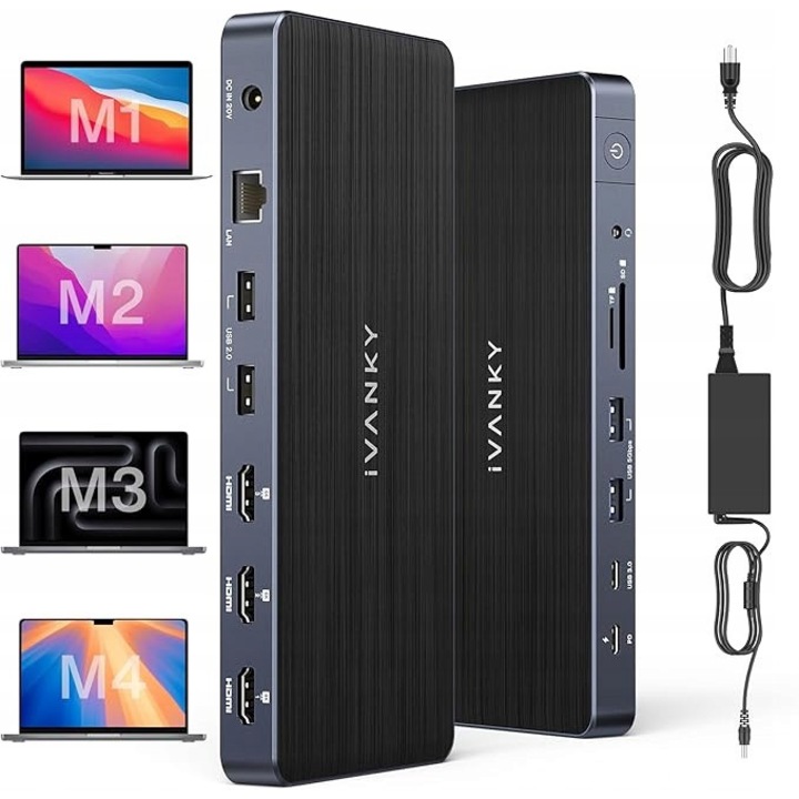 Statie de andocare 14 in 1 FusionDock Pro 1, 3 porturi HDMI 4K, 150W, negru