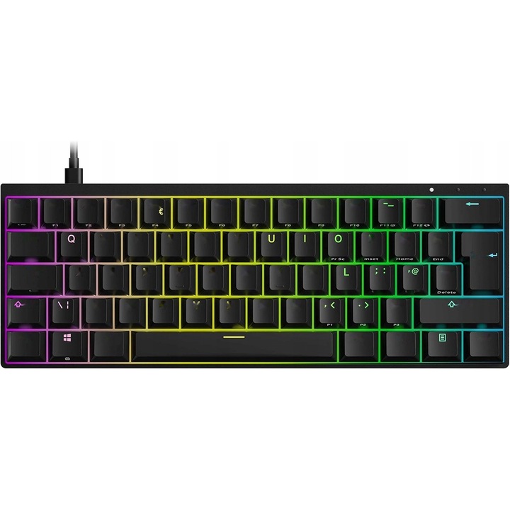 Tastatura mecanica Durgod Venus 60% RGB, 62 clape, aluminiu, Gateron Silent Brown, neagra, USB-C