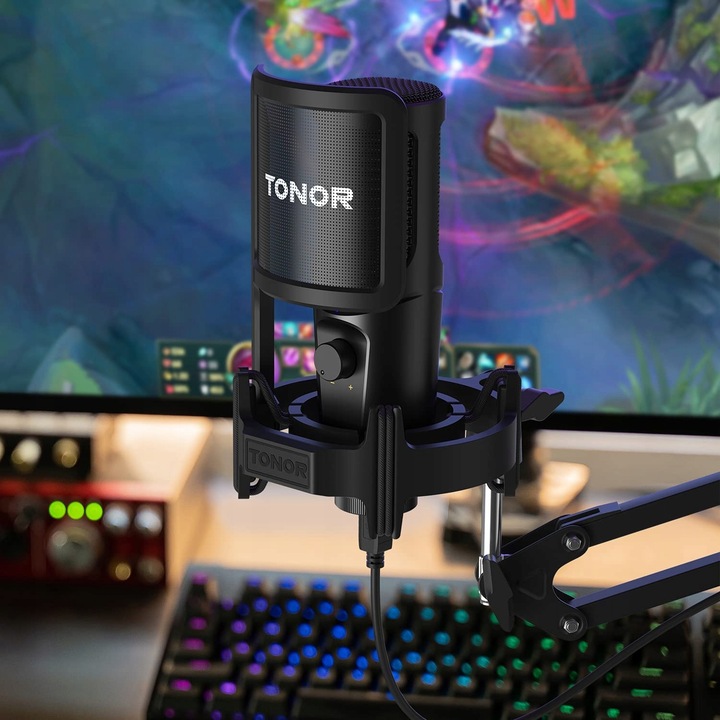 Mikrofon USB Tonor TC40, set complet, calitate audio ridicata, negru, 2m