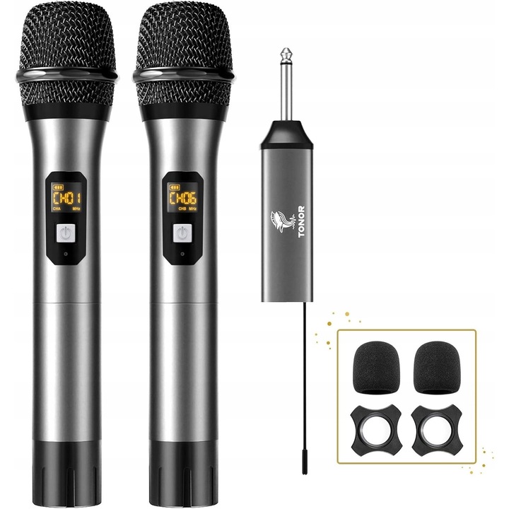Set microfoane wireless Tonor TW630, UHF, 2 microfoane, 6h autonomie, metalic