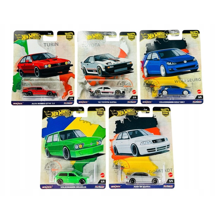 Set masinute Hot Wheels Premium World Tour, 5 vehicule, multicolor, 1:64