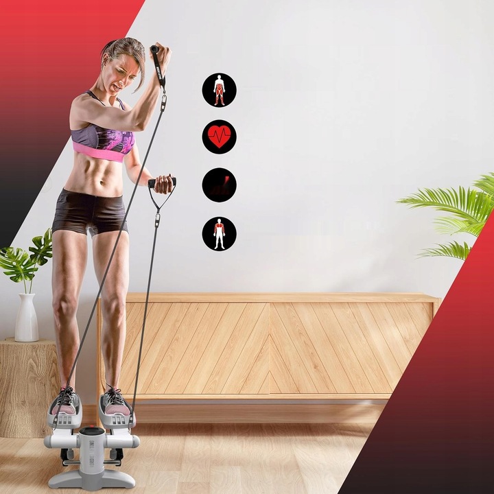 Mini Nordic Lifting Stepper, 3 ellenállás gumiszalag készlet, fehér/szürke, 42x29,1x20cm