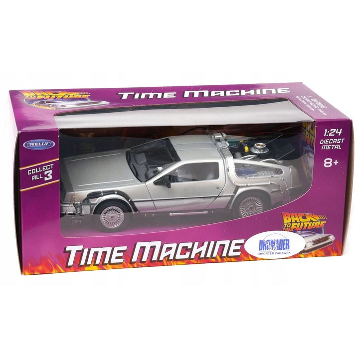 Welly DMC DeLorean VISSZA A JÖVŐBE I. modellautó, rózsaszín, 1:24, 18,5x8x5,5cm