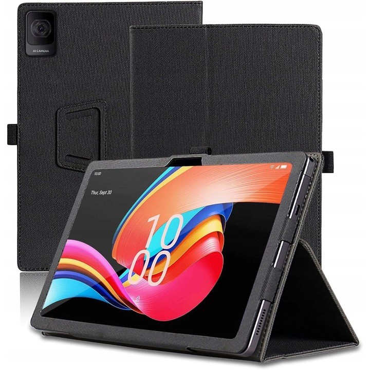 Etui pentru TCL Tab 10L Gen 2 8492A, negru, cu suport si functie de activare automata