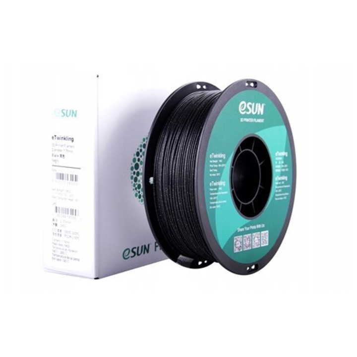 Filament 3D eSun eTwinkling 1.75mm, negru, 1kg