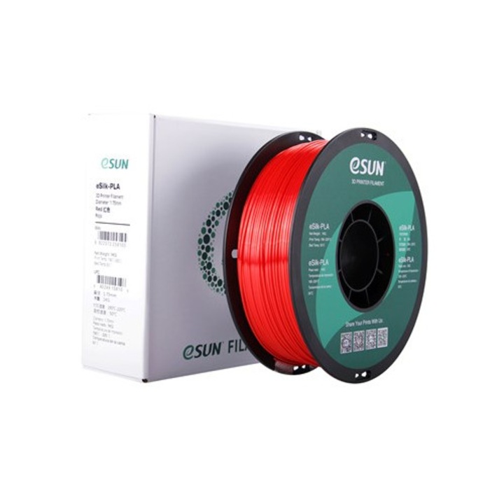 Filament 3D eSun eSilk-PLA 1.75mm, rosu, 1kg