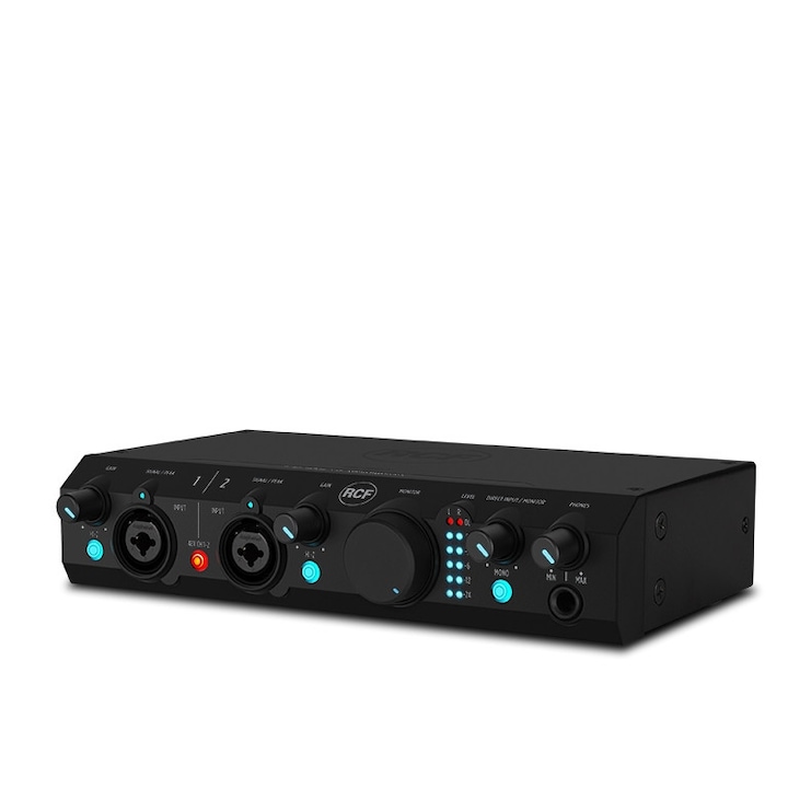 RCF TRK PRO2 audio interfész, 2 bemenet és 2 kimenet, USB 2.0, 24 bit/192 kHz, 48V fantomtáp, fémházas