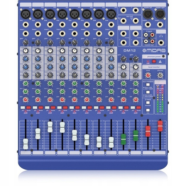 Mikser audio Midas DM12, 12 canale, 8 intrari mono, 2 iesiri aux, 95mm x 328mm x 370mm, 3.9kg