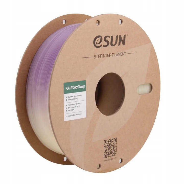 Filament 3D eSUN PLA UV Color Change, 1,75 mm, 1000 g, proprietati fotochromatice, culoare violet