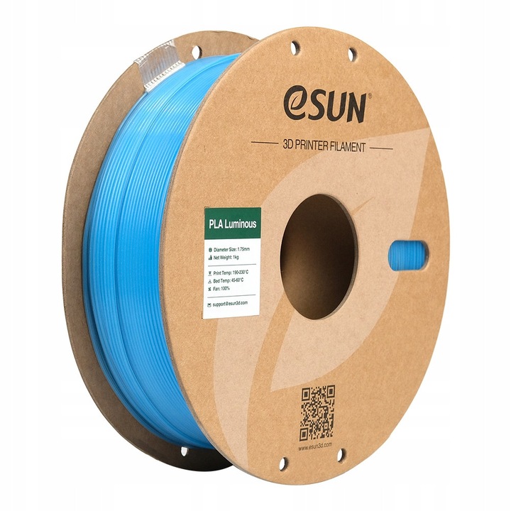 Филамент 3D eSUN ePLA-Luminous 1.75mm 1kg, син, светещ в тъмното