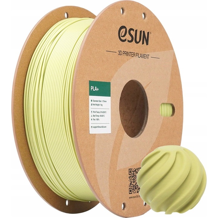 Filament 3D eSun PLA+, 1.75mm, 1kg, verde mustar, spula din hartie