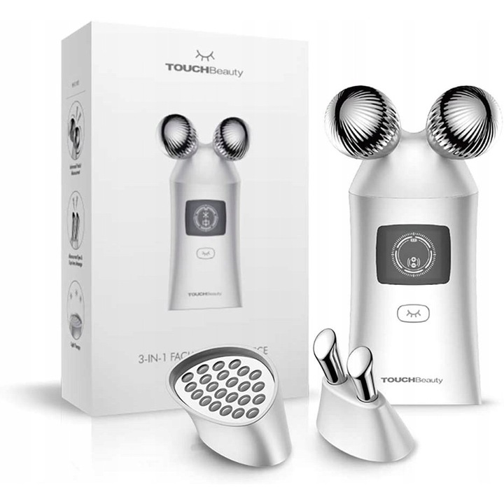 Aparat de ingrijire corporala 3 in 1 TOUCHBeauty, masaj cu microcurent, terapie cu lumina LED, ergonomie, alb