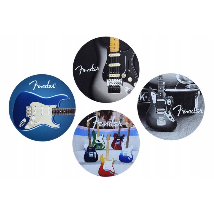 Suporturi bauturi, Fender, set 4 bucati, piele, grafica chitara, 10cm