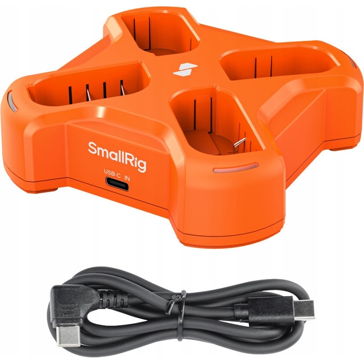 Incarcator 4 canale SmallRig 5748 pentru acumulatori DMW-BLK22, port USB-C, 45W, portocaliu, 106x106x30mm