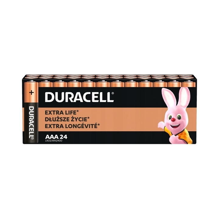 Duracell AAA R3 alkáli elem készlet, 24 darab, 1.5V, magasság 44.5mm, átmérő 10.5mm