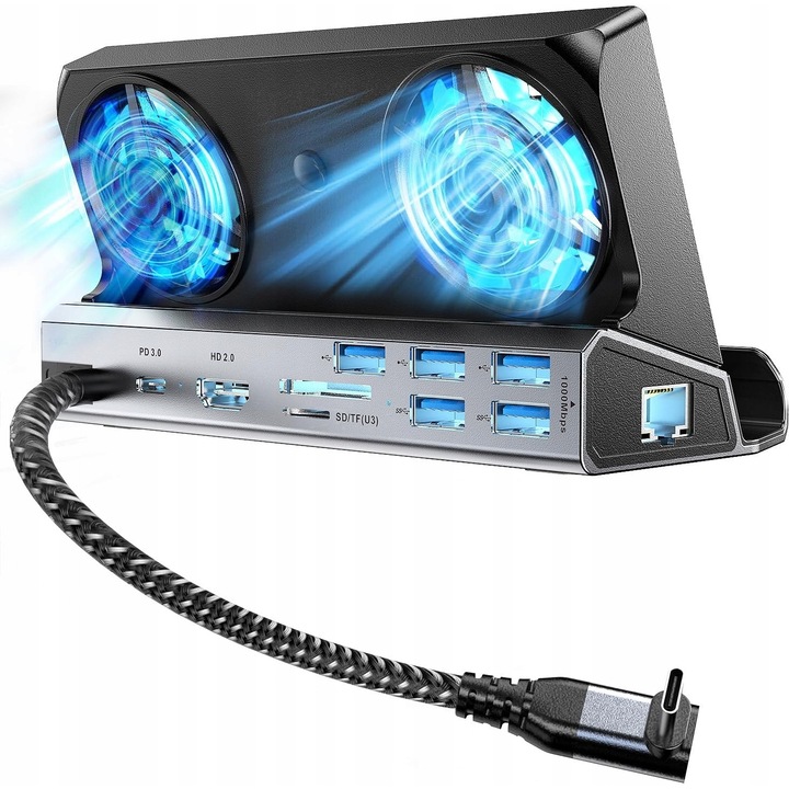 Statie de andocare 10 in 1, HDMI 4K, 2x USB 3.0, 3x USB 2.0, USB-C PD 3.0, RJ45, pentru Steam Deck, laptopuri, tablete, telefoane Android