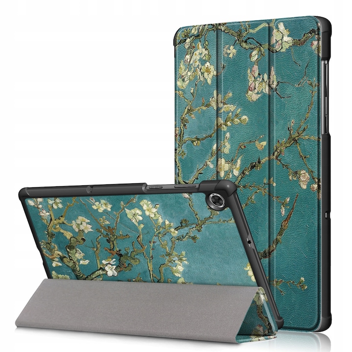 Etui pentru tableta Lenovo Tab M10 FHD Plus 10.3, protectie completa, suport, culoare: floare de piersici, set cu sticla securizata 9H