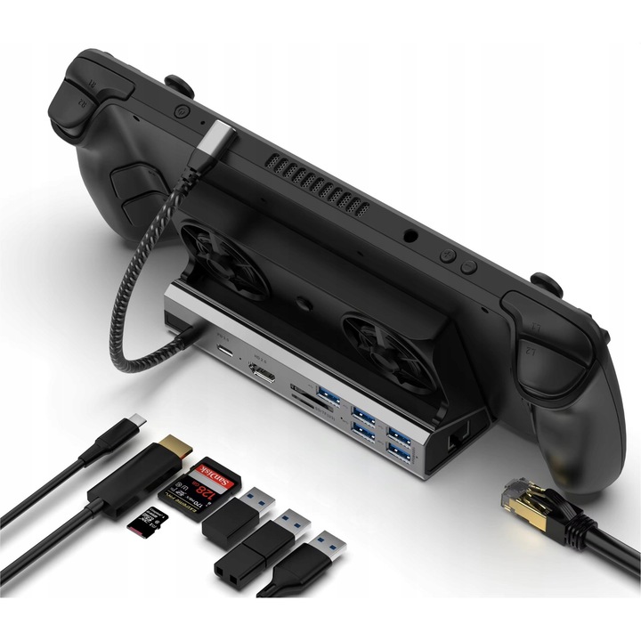 10 az 1-ben dokkolóállomás, HDMI 4K, 2x USB 3.0, RJ45, Nintendo Switch, Steam Deck, ASUS ROG ALLY, Legion Go, laptopok, tabletek, USB-C-s telefonok számára