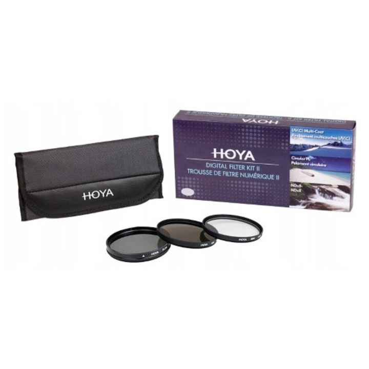 Set filtre Hoya 52mm, UV, polarizator, NDX 8, etui textil