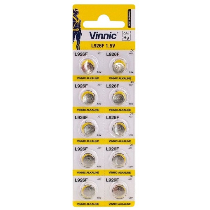 10 db Vinnic G7 / AG7 / LR57 / LR927 alkáli elem készlet, 1,5V, 9,5x2,6mm