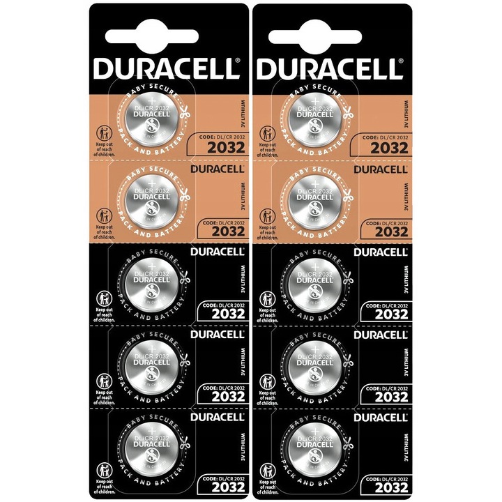 10 db Duracell CR2032 lítium elem készlet, 3V, 20mm, 3.2mm