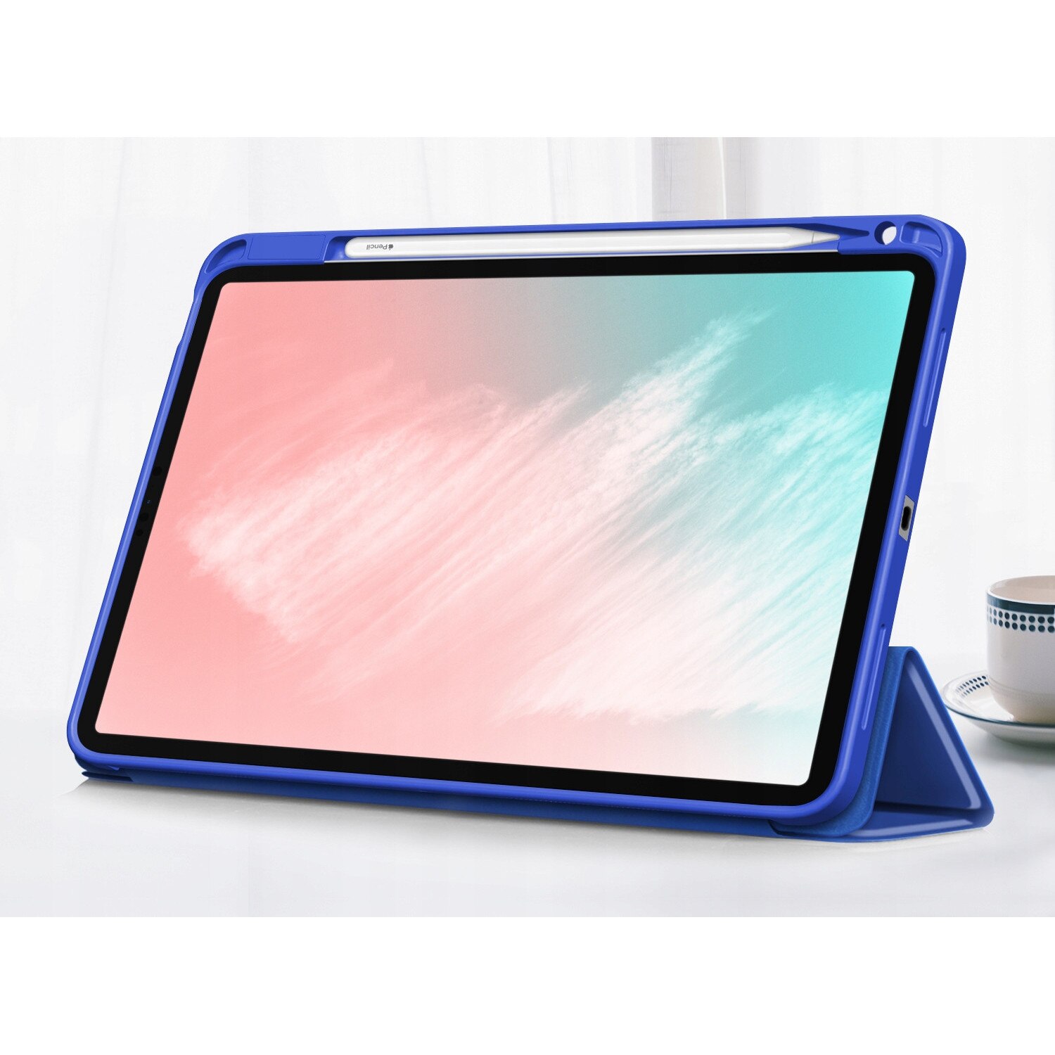 Etui Smart Cover pentru iPad Air 4 2020 si iPad Air 5 2022, cu suport pentru rysik, albastru, set cu sticla securizata 9H