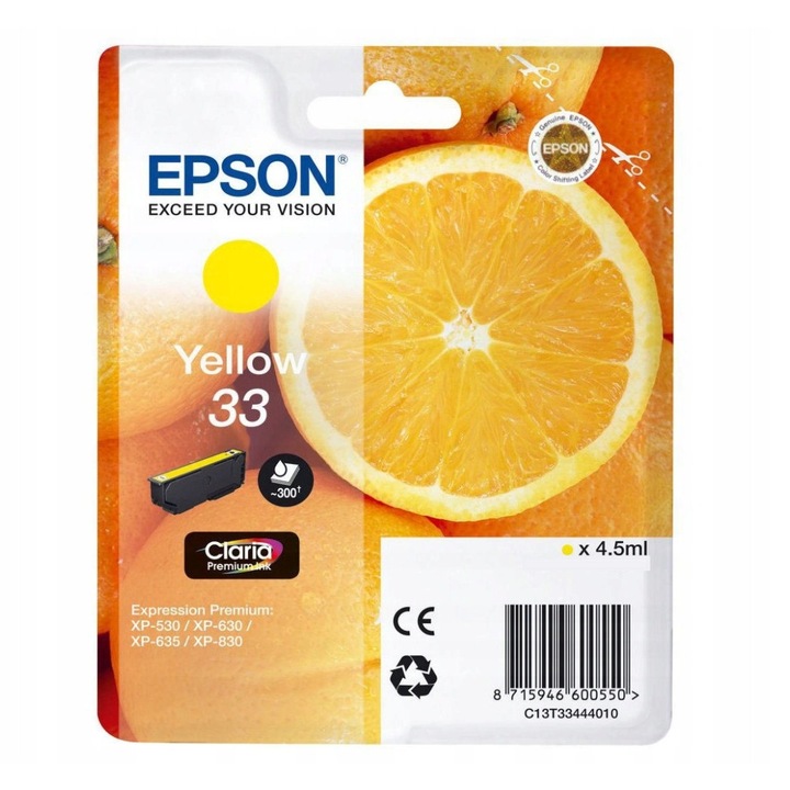 EPSON Claria Premium T3344 tintapatron, sárga, 4.5ml, 250 oldal