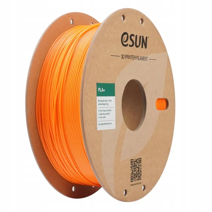 Filament 3D eSun PLA+, 1.75mm, 1kg, portocaliu, spula din hartie