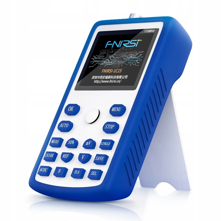 FNIRSI-1C15 hordozható oszcilloszkóp, 1 csatornás, 110MHz, 500M, 2.4 hüvelyk
