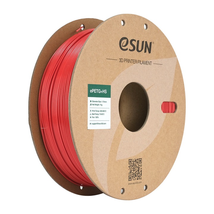 Filament 3D eSUN PETG+HS 1.75mm 1kg rosu, rezistent la apa, rezistenta chimica