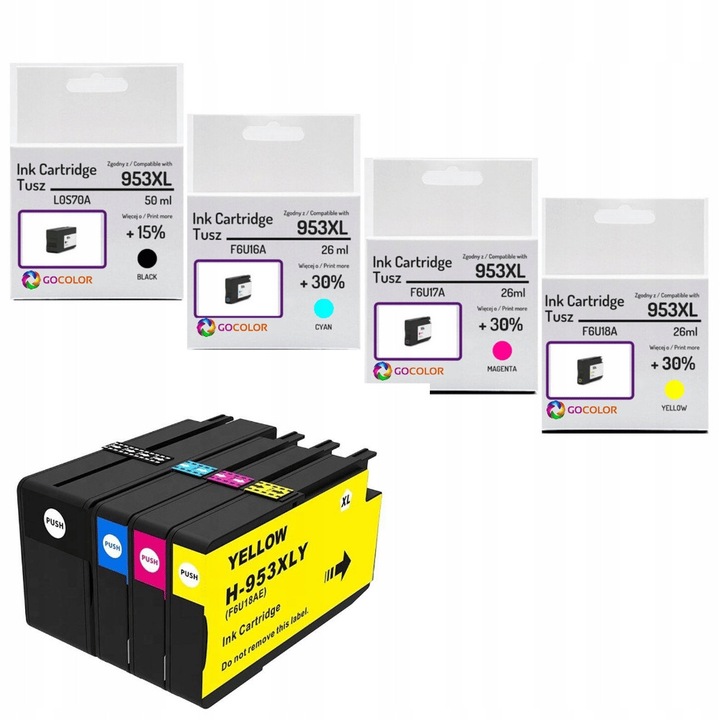 Set 4 Cartuse Gocolor 953XL CMYK pentru imprimante HP OfficeJet Pro 7720 7730 7740 8715 8720