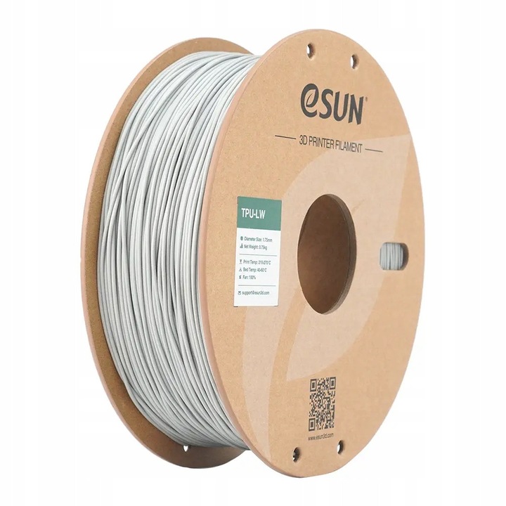 Filament 3D eSUN eTPU-LW 1.75mm 750g, elastic, rezistent, gri