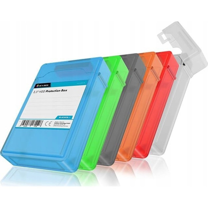 Set 6 cutii de protectie ICYBOX pentru hard disk 3.5 inch, multicolor, 11.7x3.8x16.2cm