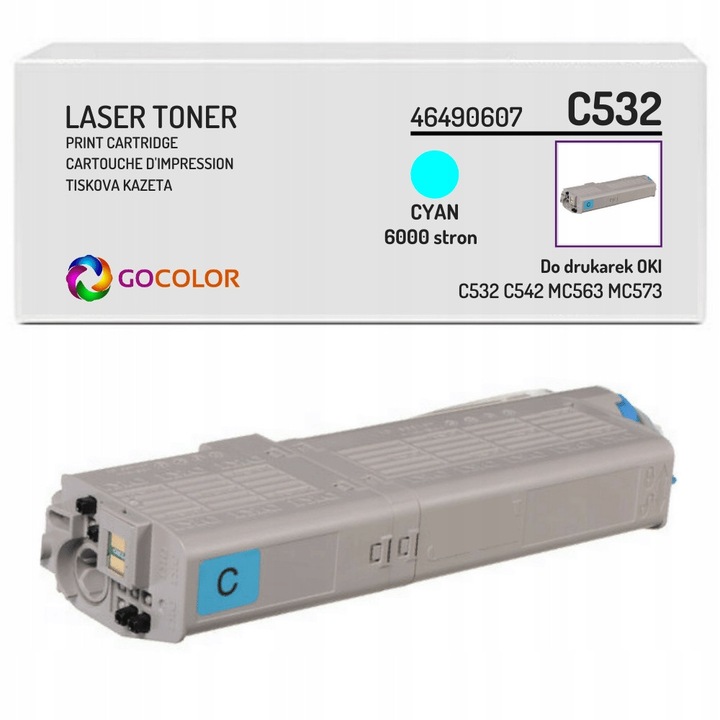 Тонер Gocolor 46490607 циан, 6000 страници, съвместим с принтери OKI MC563, MC573, C532, C542