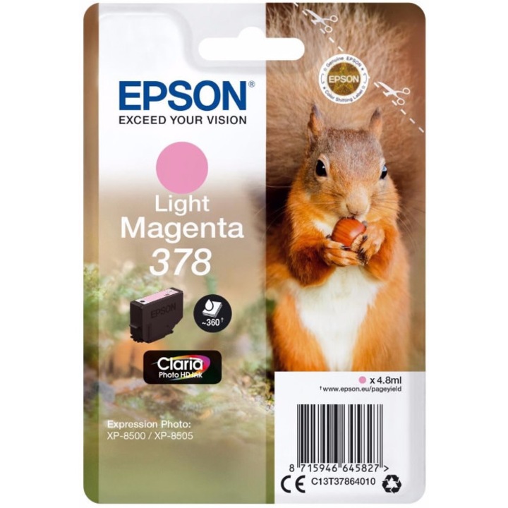 Epson 378 tintasugaras nyomtatópatron, világos magenta, 4,8 ml, 360 oldal