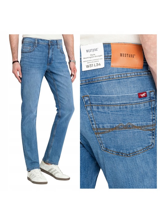 Blugi Barbati, Mustang, Washington, Straight Fit, Talie Medie, Lungi, 5 Buzunare, Fermoar, Bumbac, W30-L30 US, Albastru