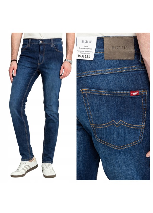 Blugi Barbati, Mustang, Style Tramper Tapered, Slim Fit, Talie Medie, Lungi, 5 Buzunare, Fermoar, Bumbac, Albastru, Albastru