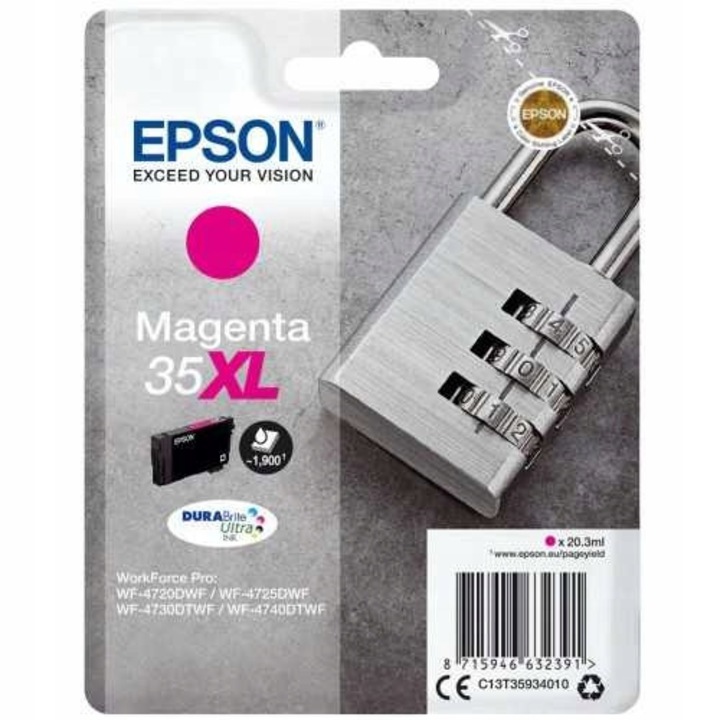 Eredeti Epson 35XL Magenta tintapatron, 20.3ml kapacitás, 1900 oldal nyomtatás
