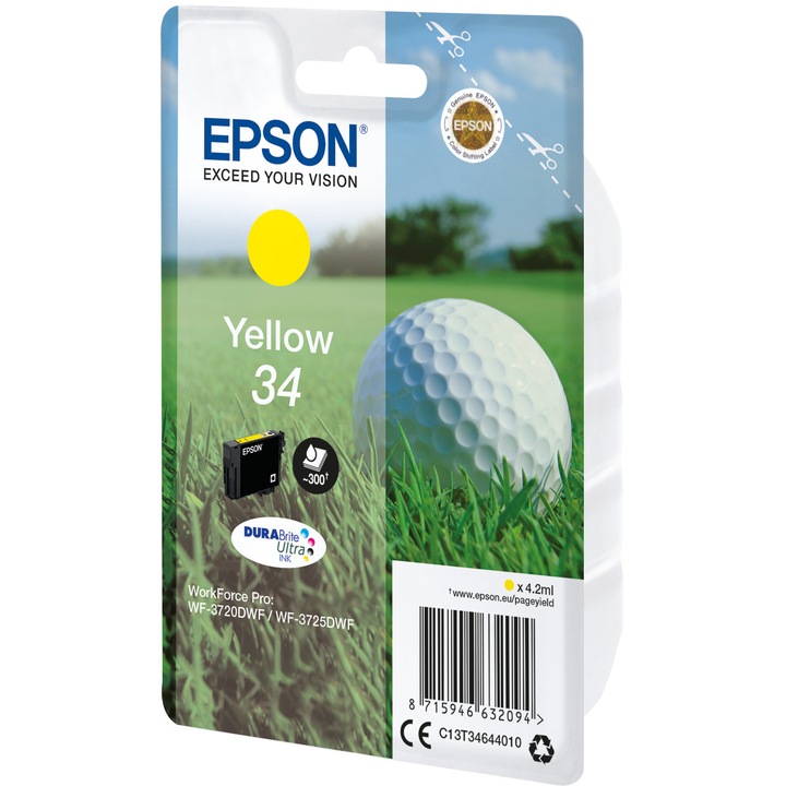 EPSON 34 tintapatron, DURABrite Ultra, sárga, 4.2ml, 300 oldal