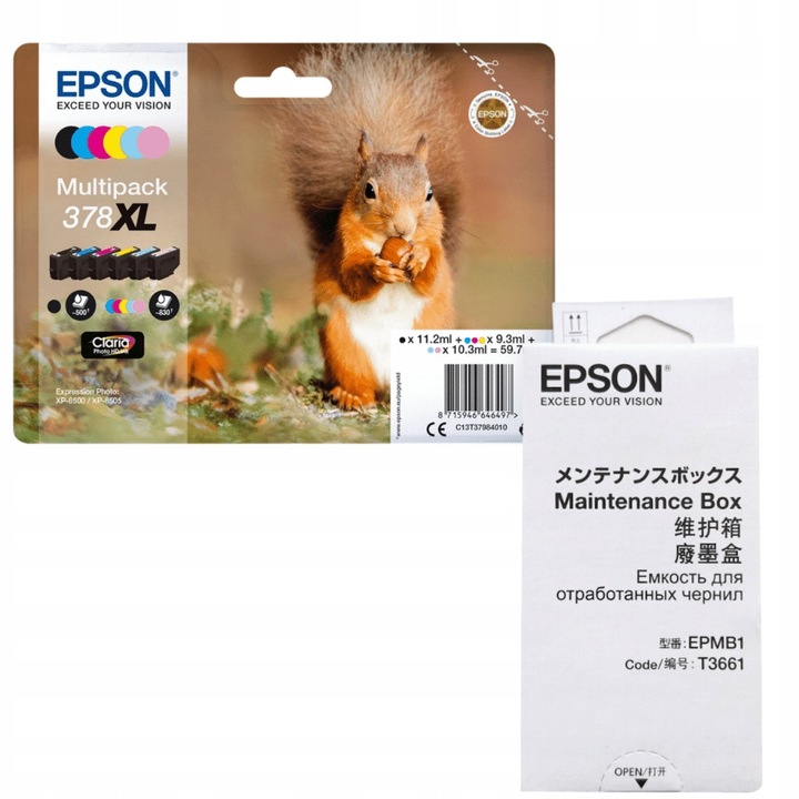 Eredeti Epson 378XL tintapatron szett (6 db) + T3661 karbantartó doboz, Expression Photo nyomtatókhoz