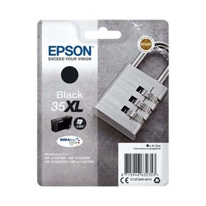 Eredeti Epson 35XL T3591 fekete tintapatron, 2600 oldal, WorkForce Pro WF-4720DWF WF-4725DWF WF-4730DTWF WF-4740DTWF nyomtatóhoz