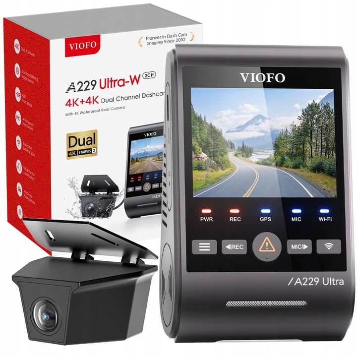 VIOFO A229 ULTRA-W 2CH 4K autós kamera, vízálló hátsó kamera, Wi-Fi, GPS, Sony STARVIS 2 szenzor