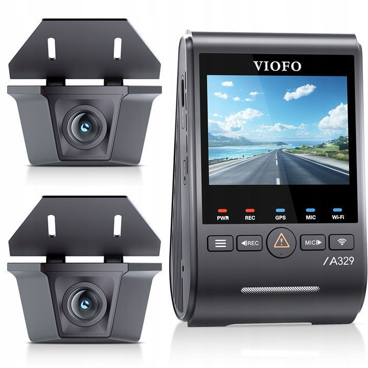 Camera auto VIOFO A329WW 3CH, 4K HDR, 2 camere externe waterproof, GPS, Wi-Fi, 2.4" HD