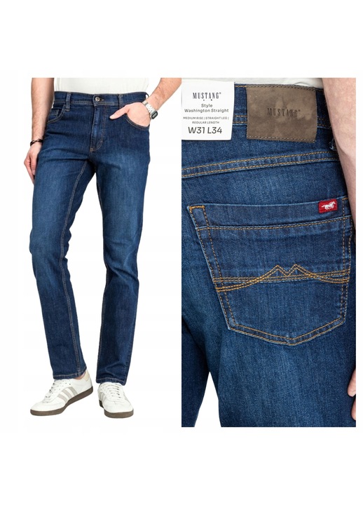 Blugi Barbati, Mustang, Style Washington, Straight Fit, Talie Medie, Lungi, 5 Buzunare, Fermoar, Bumbac, W31-L30 US, Albastru