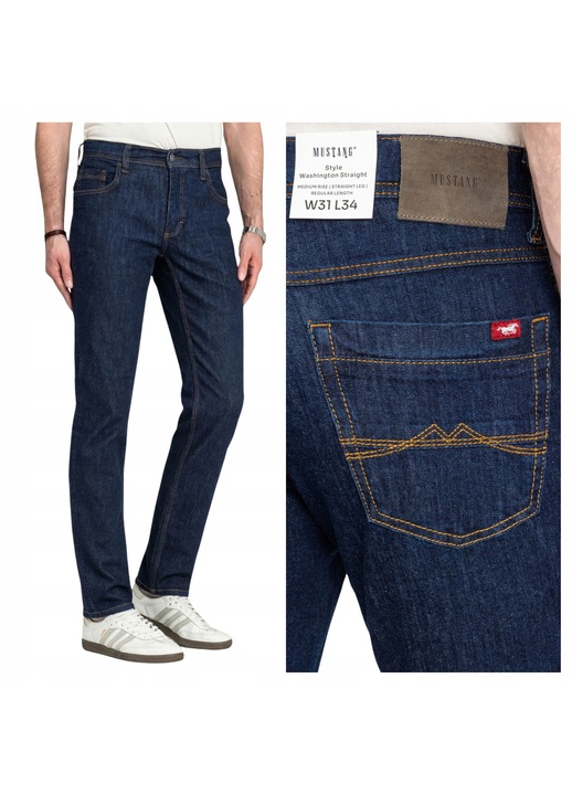 Blugi Barbati, Mustang, Washington, Straight Fit, Talie Medie, Lungi, 5 Buzunare, Fermoar, Bumbac, W31-L30 US, Albastru