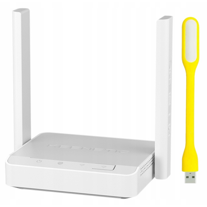Router Wireless Keenetic Starter 2nd Gen Mesh Wi-Fi N300, 2,4GHz, 3 porturi Ethernet, 107x91x26mm, set cu lampa LED USB