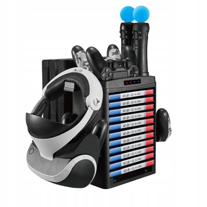 Support racire PS4 cu statie de incarcare pentru 2 gamepad-uri si 2 controlere Move, suport pentru 11 jocuri, suport VR, negru