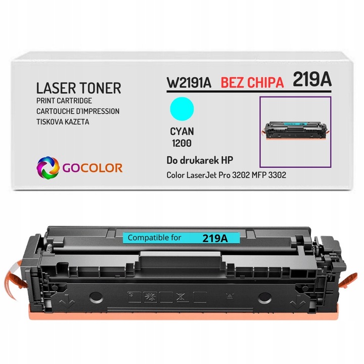 Тонер Gocolor W2191A 219A циан за лазерни принтери, 1200 страници, без чип