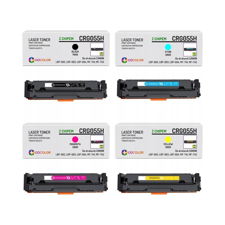 Комплект 4x тонер CRG055H CMYK Gocolor за принтери Canon i-SENSYS LBP-662Cdw LBP-663Cdw