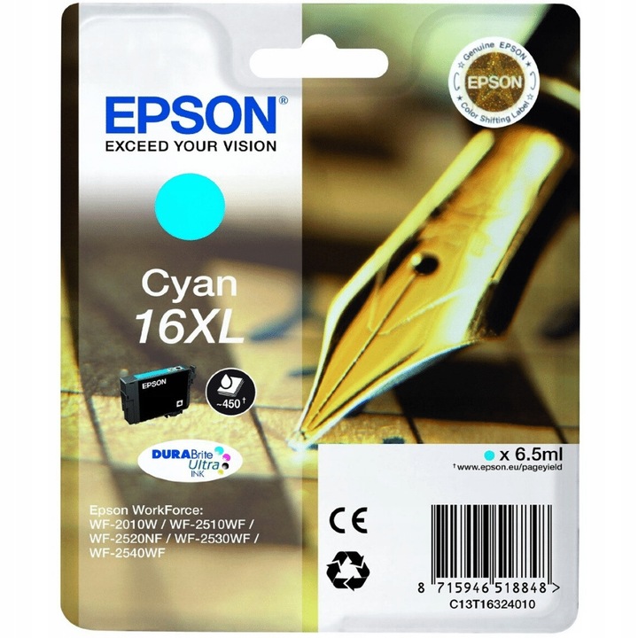 Eredeti EPSON T1632 16XL cián tintapatron, 1 db-os készlet.